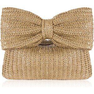 Women's Straw Handbag Lady with Bow Woven Clutch Bag For Beach Vacation